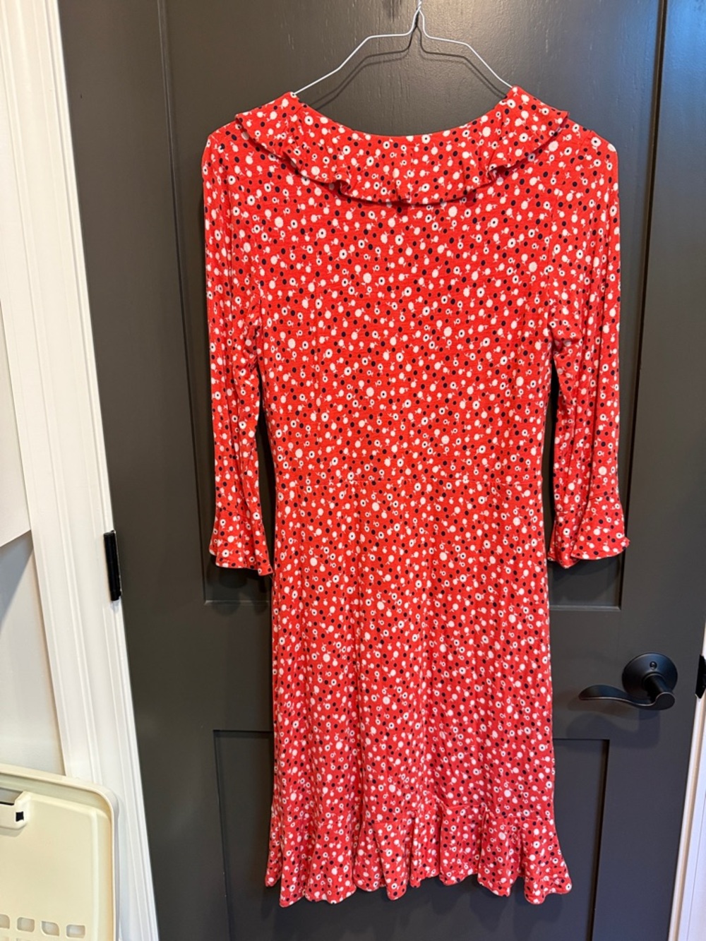 Boden Red Floral Ruffle-Trim Wrap Dress - Picture 3 of 4